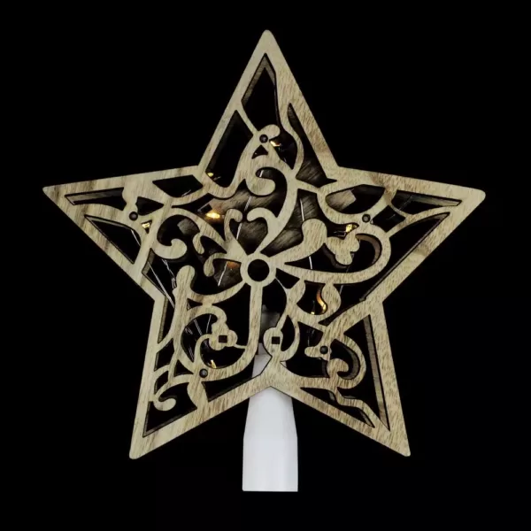 Northlight 10 in. Lighted Battery Operated Wooden Star Christmas Tree Topper in Clear Lights
