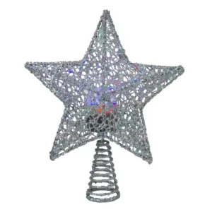 Northlight 13 in. LED Lighted Silver Glittered Star with Rotating Projector Christmas Tree Topper
