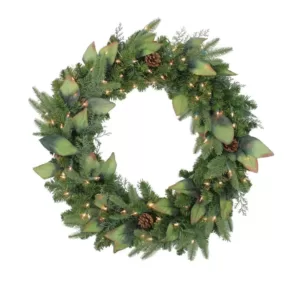 Northlight 30 in. Pre-Lit Mixed Winter Pine Artificial Christmas Wreath with Clear Lights