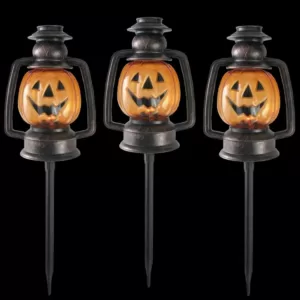 Northlight 16.5 in. Flickering Pumpkin Halloween Pathway Lantern Markers (Set of 3)