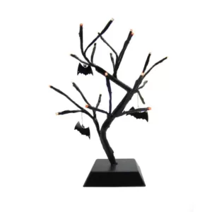 Northlight 15 in. Pre-Lit Battery Operated Black Spooky Halloween Table Top Tree with Bats