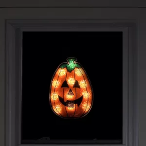 Northlight 12 in. Orange Holographic Lighted Pumpkin Halloween Window Silhouette Decoration
