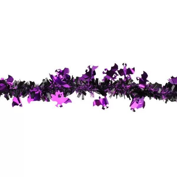 Northlight 50 ft. Black with Purple Bats Halloween Tinsel Garland Unlit
