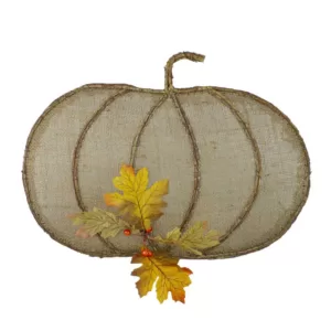 Northlight 14 in. Beige Burlap and Vine Pumpkin Fall Harvest Wall Hanging Decor