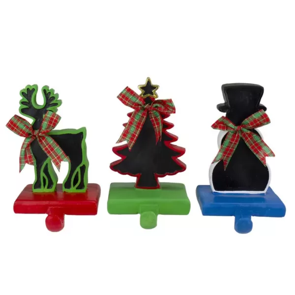 Northlight 7 in. Reindeer Tree and Snowman with Chalkboard Christmas Stocking Holders (Set of 3)