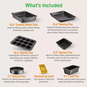 NutriChef Carbon Steel, Non-Stick Black Coating Inside & Outside Bake Tray Sheet Bakeware Set (6-Pieces)