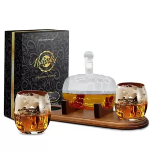 NutriChef 25 oz. Glass Wine and Whiskey Decanter Aerator Set with Whiskey Glasses