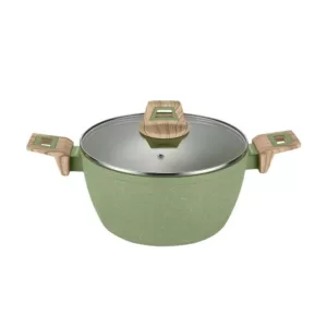 AMERCOOK Olive Stone 3 qt. Round Casserole Dish in Avocado Green with Glass Lid