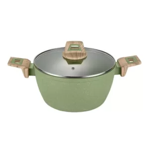 AMERCOOK Olive Stone 5 qt. Round Casserole Dish in Avocado Green with Glass Lid
