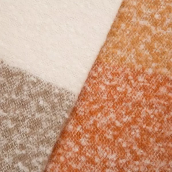 Glitzhome 60 in. L x 50 in. W 780g Orange and White Woven Acrylic Striped Jacquard Throw