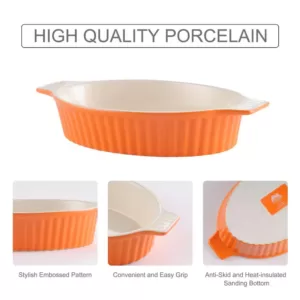 MALACASA 2-Piece Orange Oval Porcelain Bakeware Set 12.75 in. and 14.5 in. Baking Pans