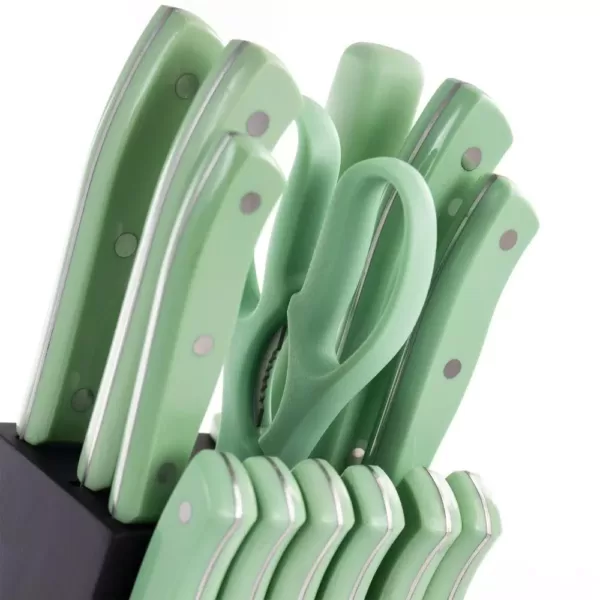 Oster Evansville 14 -Piece Stainless Steel Knife Set with Storage Block in Turquoise