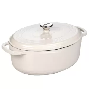 Lodge Enamelware 7 qt. Oval Cast Iron Dutch Oven in Oyster White with Lid