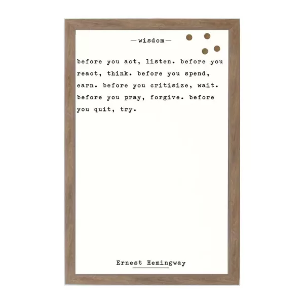 Petal Lane Wisdom - Ernest Hemingway, Rustic Brown Frame, Magnetic Memo Board