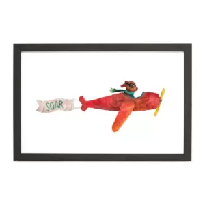 Petal Lane Watercolor Dog Airplane Ebony Frame Magnetic Memo Board