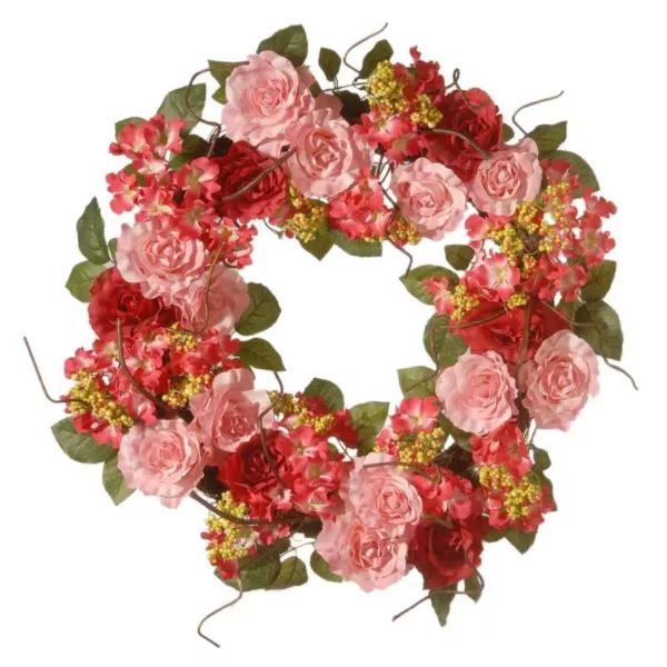 National Tree Company 24 in. Pink Mix Rose Wreath