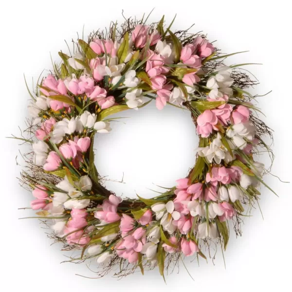 National Tree Company 22 in. Pink and White Tulip Wreath
