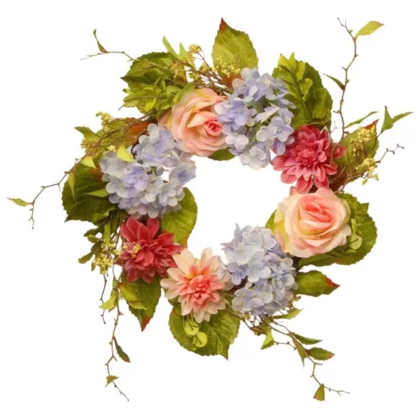 National Tree Company 23 in. Dahlia, Hydrangea and Rose Wreath