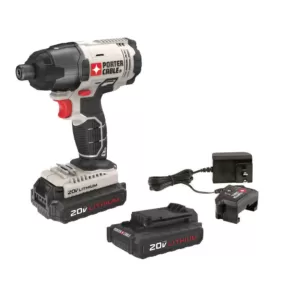 Porter-Cable 20-Volt MAX Lithium-Ion Cordless 1/4 in. Impact Driver with 2 Batteries 1.3 Ah and Charger