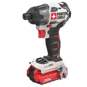 Porter-Cable 20-Volt MAX Lithium-Ion Brushless Cordless 1/4 in. Impact Driver with 2 Batteries 1.5 Ah and Charger