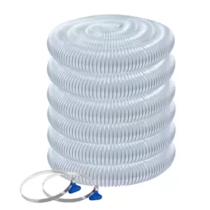 POWERTEC 2-1/2 in. x 50 ft. Flexible PVC Dust Collection Hose with 2 Key Hose Clamps, Clear Color