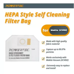 POWERTEC XCV05Z Fleece Bag for Makita Backpack Vacuum (10-Pack)