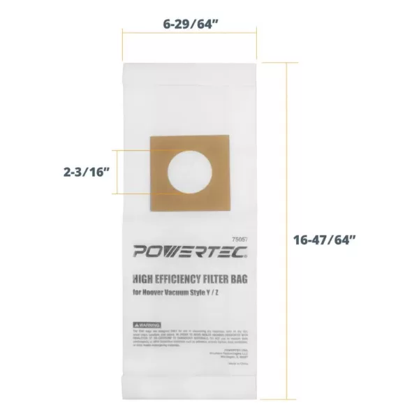 POWERTEC High Efficiency Filter Bag Replacement for Hoover Vacuum Style Y/Z 2 Ply Allergen Vacuum Filter Bag (10-Pack)