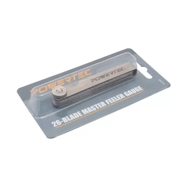 POWERTEC 26-Blade 0.0015-0.025 in. Feeler Gauge Dual Marked Imperial and Metric Measuring Tool