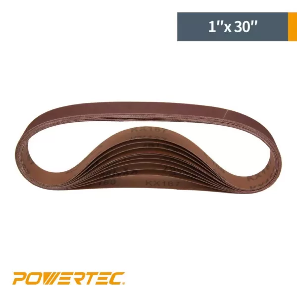POWERTEC 1 in. x 30 in. 240-Grit Aluminum Oxide Sanding Belt (10-Pack)
