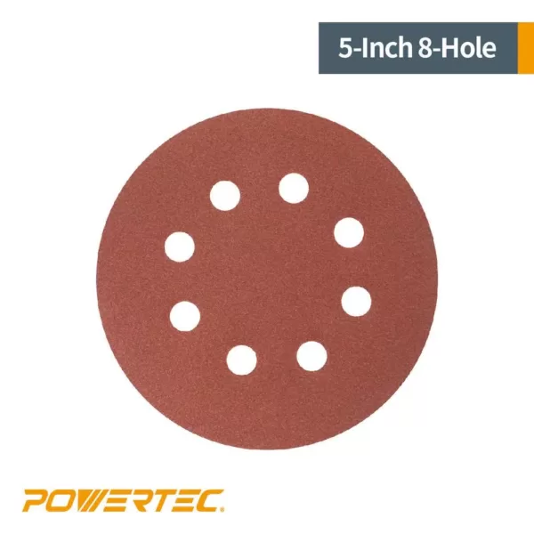 POWERTEC 5 in. 40-Grit Aluminum Oxide Hook and Loop 8-Hole Disc (25-Pack)