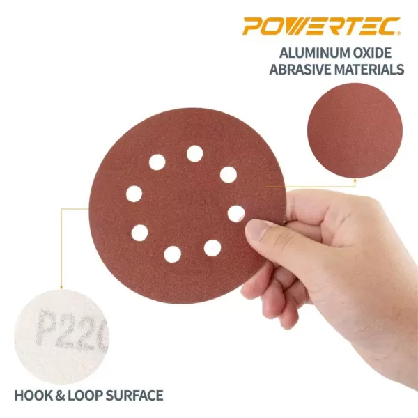 POWERTEC 5 in. 320-Grit Aluminum Oxide Hook and Loop 8-Hole Disc (25-Pack)