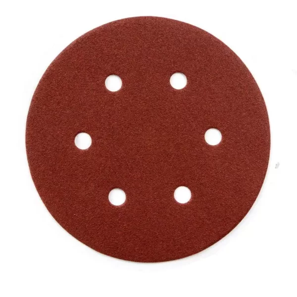 POWERTEC 6 in. 40-Grit Aluminum Oxide Hook and Loop 6 Hole Disc (25-Pack)