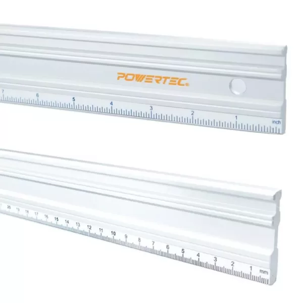 POWERTEC 18 in. Anodized Aluminum Straight Edge Ruler Etched in Both Millimeter and Inch Calibrations