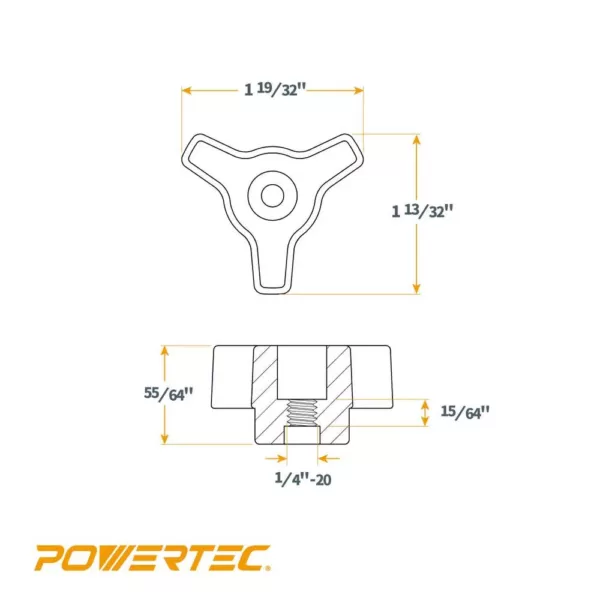 POWERTEC 1/4-20 in. x 1-1/2 in. Bolts, Washers, T-Track Knobs (10-Set)