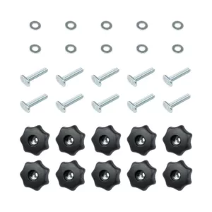 POWERTEC T-Track Knob Kit with 7 Star 1/4 in.-20 Threaded Knobs, Bolts and Washers for Woodworking Jigs and Fixtures (Set of 10)