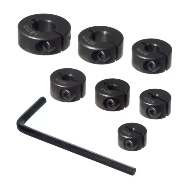 POWERTEC Steel Drill Bit Stop Collar w/Split Ring Design and Size Markings 3 mm, 4 mm, 5 mm, 6 mm, 8 mm, 10mm, 12mm (7-Piece Set)