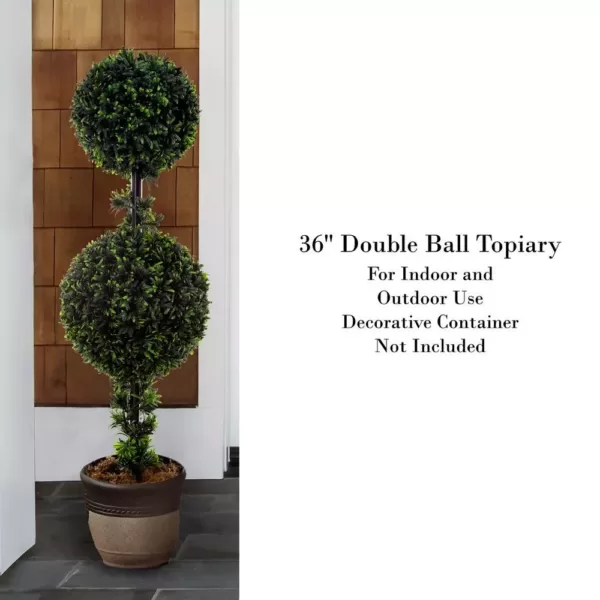 Pure Garden 36 in. Artificial Double Ball Podocarpus Topiary