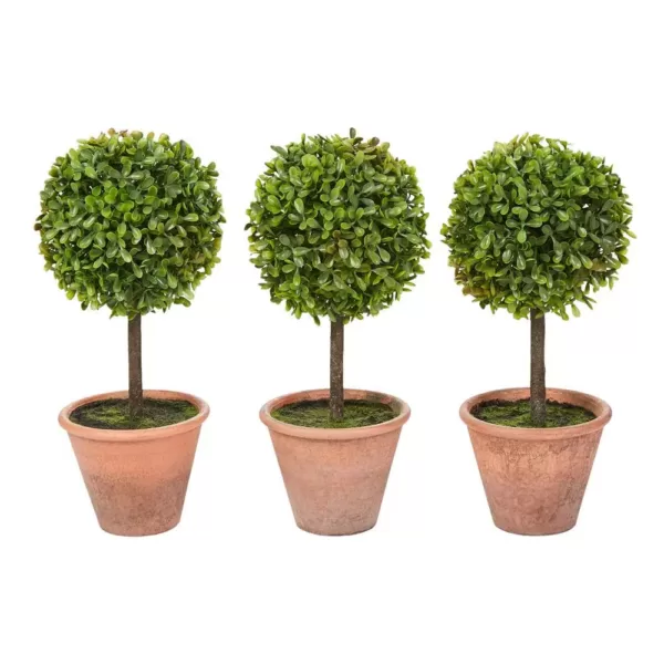Pure Garden 11.5 in. Faux Boxwood Topiary Arrangements with Decorative Pots (Set of 3)