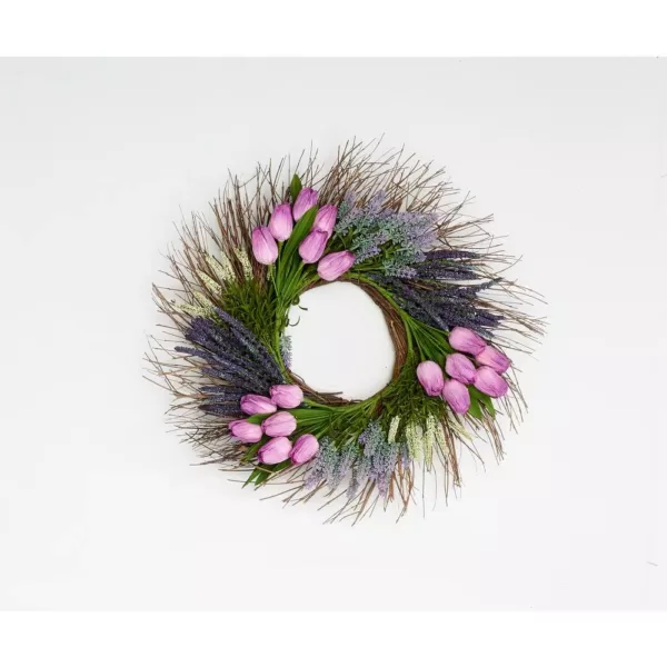 Worth Imports 22 in. Tulip Heather Wreath on Natural Twig Base in Purple