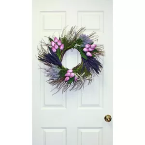 Worth Imports 22 in. Tulip Heather Wreath on Natural Twig Base in Purple