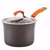 Rachael Ray Classic Brights 3 qt. Hard-Anodized Aluminum Nonstick Sauce Pan in Orange and Gray with Glass Lid