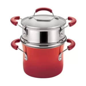 Rachael Ray Classic Brights 3 qt. Aluminum Multi-Pot in Cranberry Red Gradient with Glass Lid