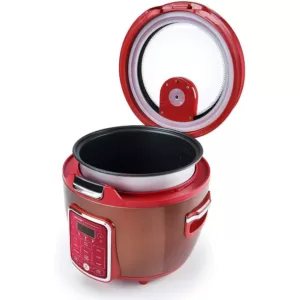 AROMA 20-Cup Red Rice Cooker with Glass Lid