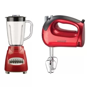 Brentwood Appliances 50 oz.12-Speed Red Countertop Blender with Electric Hand Mixer