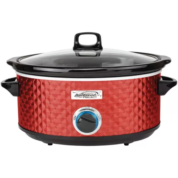 Brentwood Appliances Diamond 7 Qt. Red Slow Cooker with Tempered Glass Lid