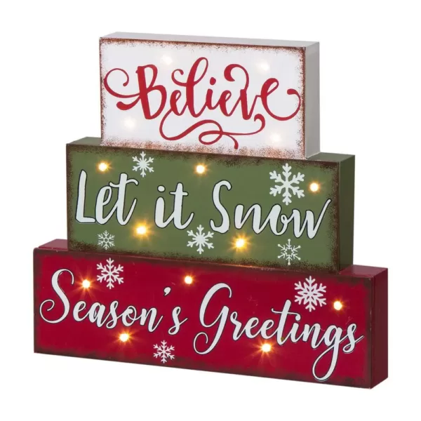 Glitzhome 11.81 in. L LED Lighted Multi-color Wooden/Metal Block Word Sign (14-Bulbs)