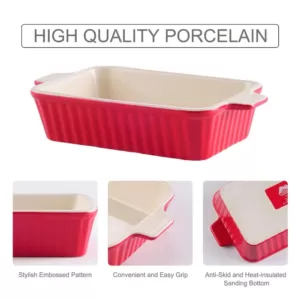 MALACASA 2-Piece Red Rectangle Porcelain Bakeware Set 12 in. and 13 in. Baking Dish