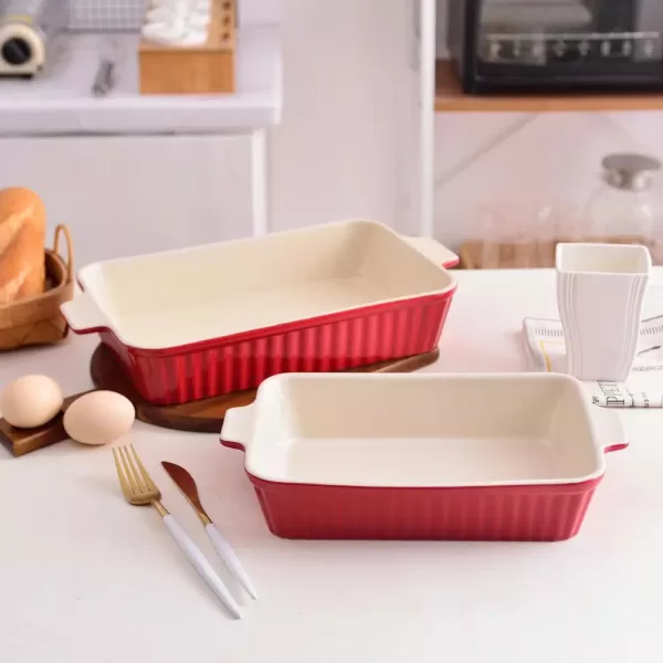 MALACASA 2-Piece Red Rectangle Porcelain Bakeware Set 12 in. and 13 in. Baking Dish