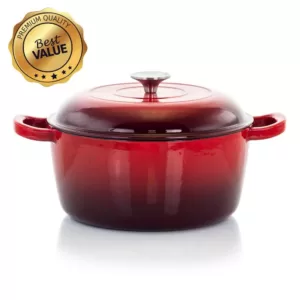 MegaChef MegaChef 5 Qt. Round Enameled Cast Iron Casserole in Red with Lid