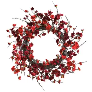 Nearly Natural 24 in. Artificial Plum Blossom Wreath